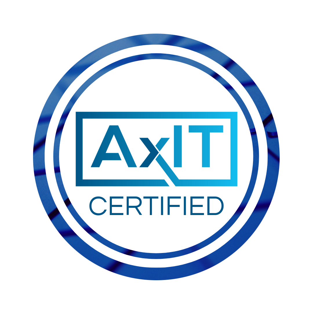 AXT Certified logo with blue and white design.