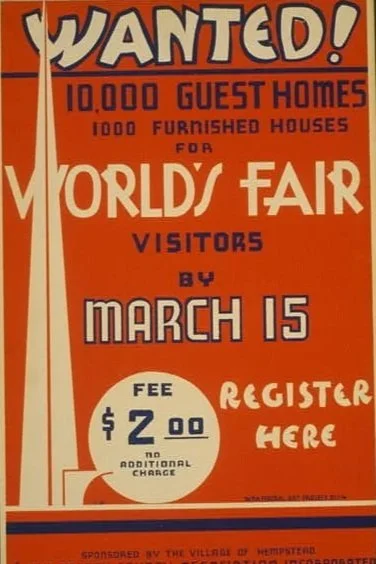 Wanted poster advertising 10,000 guest homes and furnished houses for the world's fair, visitors by March 15, with a registration fee of $2, no additional charge.