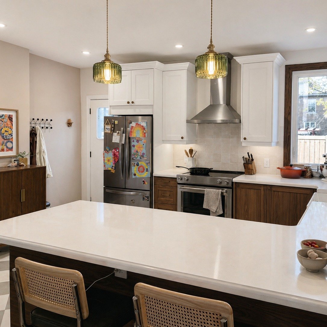 Hamilton Century Home Kitchen Reno. 

This kitchen was reworked to feel more open, functional, and connected to the rest of the home.
We removed a wall to improve flow, updated the cabinetry and ventilation, and introduced new flooring and a backspla