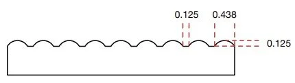 Line graph with peaks and valleys, showing measurements of 0.125, 0.438, and 0.125 units, with a vertical dashed line at 0.438.