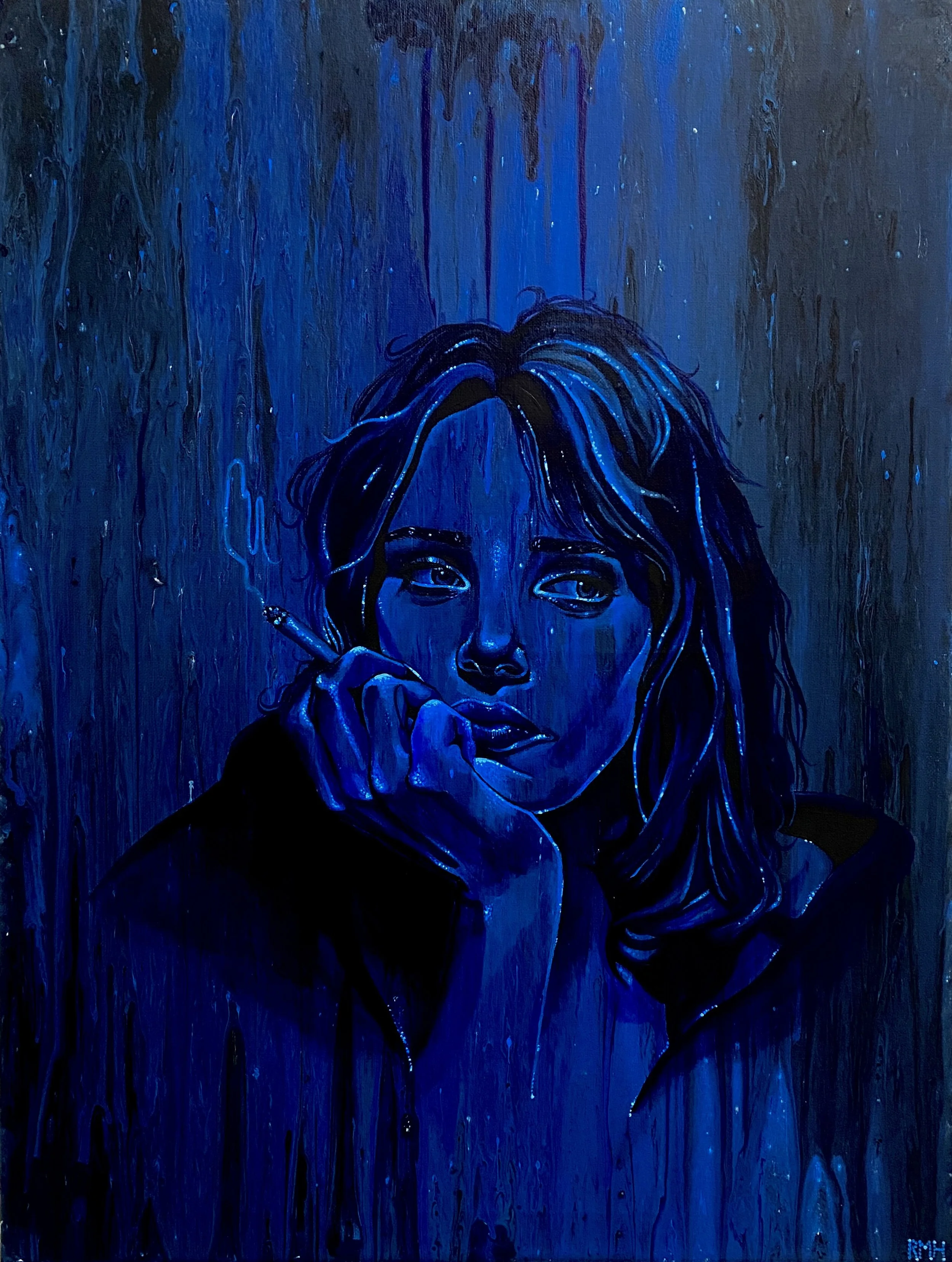 Feminine Grief: Melancholy Smoke Break (2023)
Fluid Paint & Acrylic 18x24 in