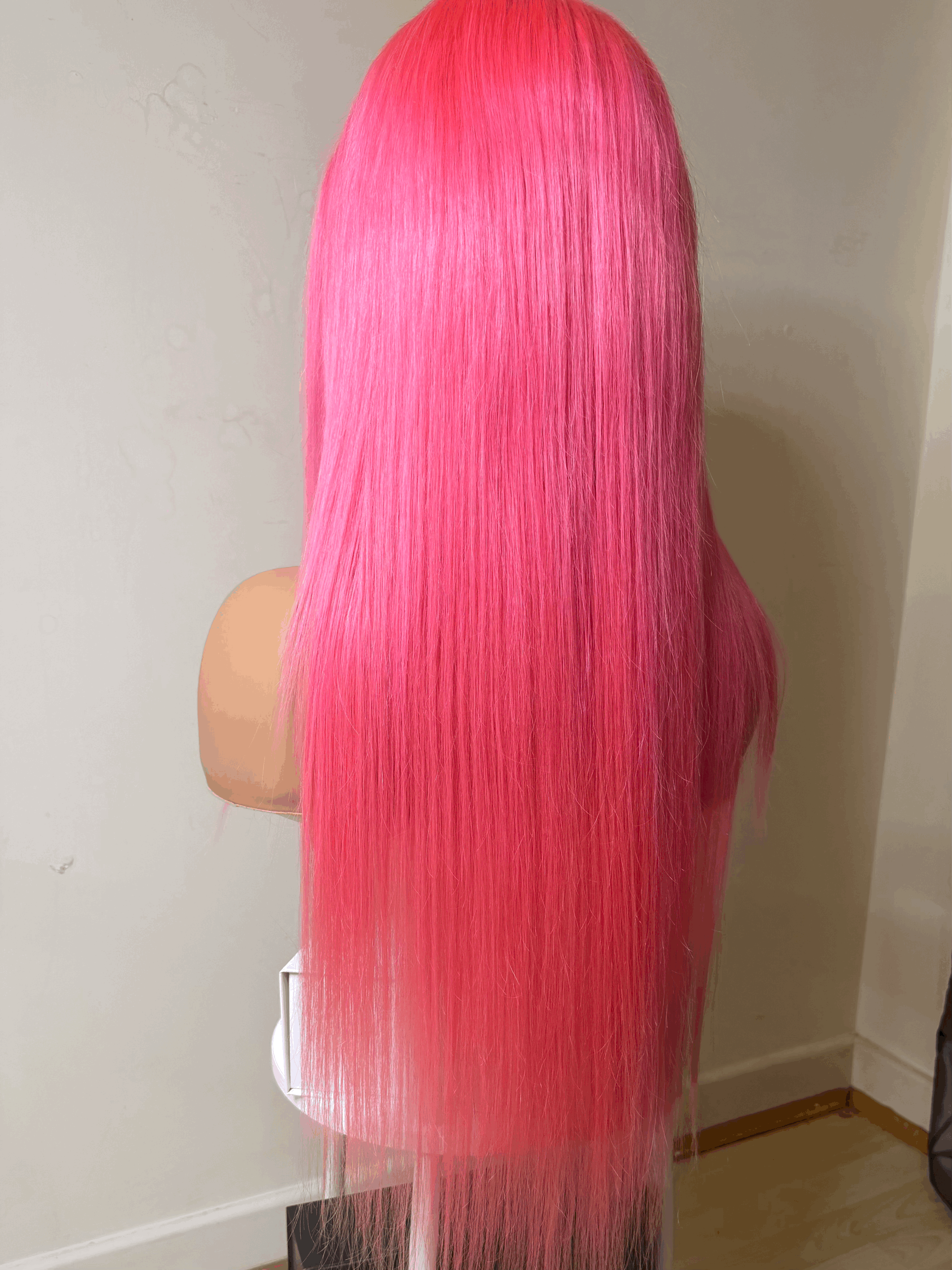 Petal Pink Brazilian Wig - 28 Inches 13x6 Transparent Lace Straight Human Hair 220% Density