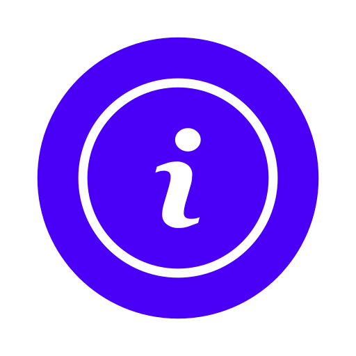Blue circular icon with a white lowercase 'i' in the center, indicating information.