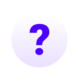 A white circle with a purple question mark in the center.