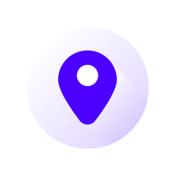 A purple location pin icon on a white background.