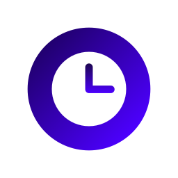 A clock icon with a purple background.