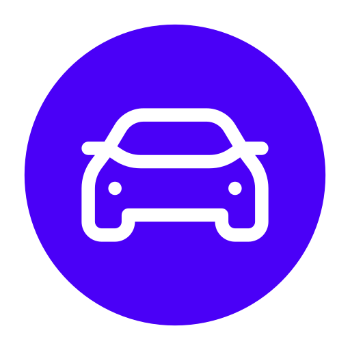 Icon of a car inside a purple circle.