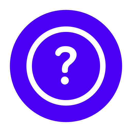 A purple circular button with a white question mark inside.