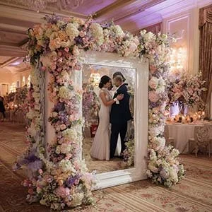 Wedding photo booth setup with elegant backdrop in Indianapolis