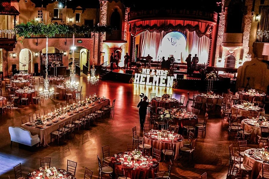 MSet up for wedding reception with elegant lighting in Indianapolis