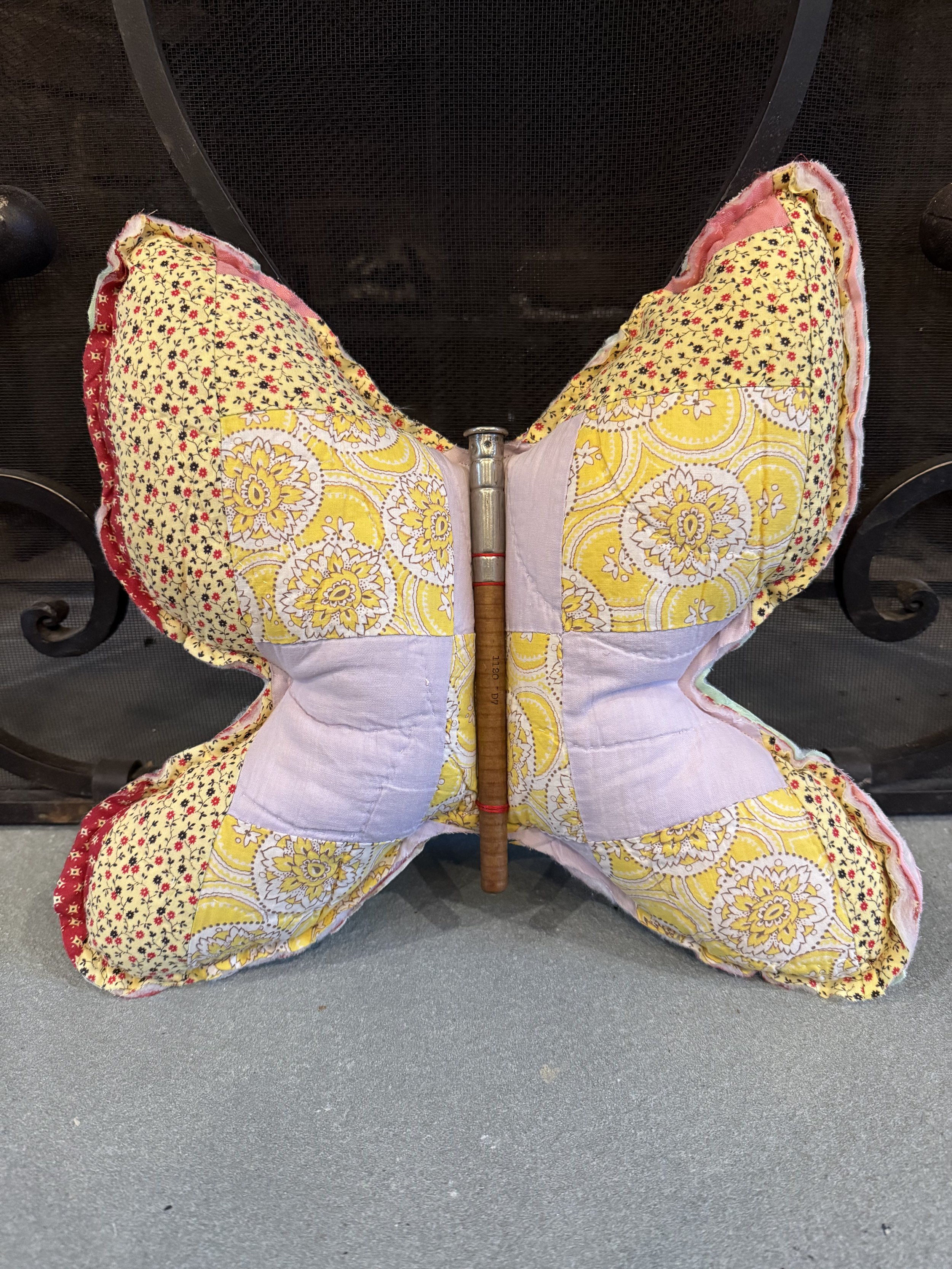 Vintage Quilted Butterfly Accent Pillow - Yellow