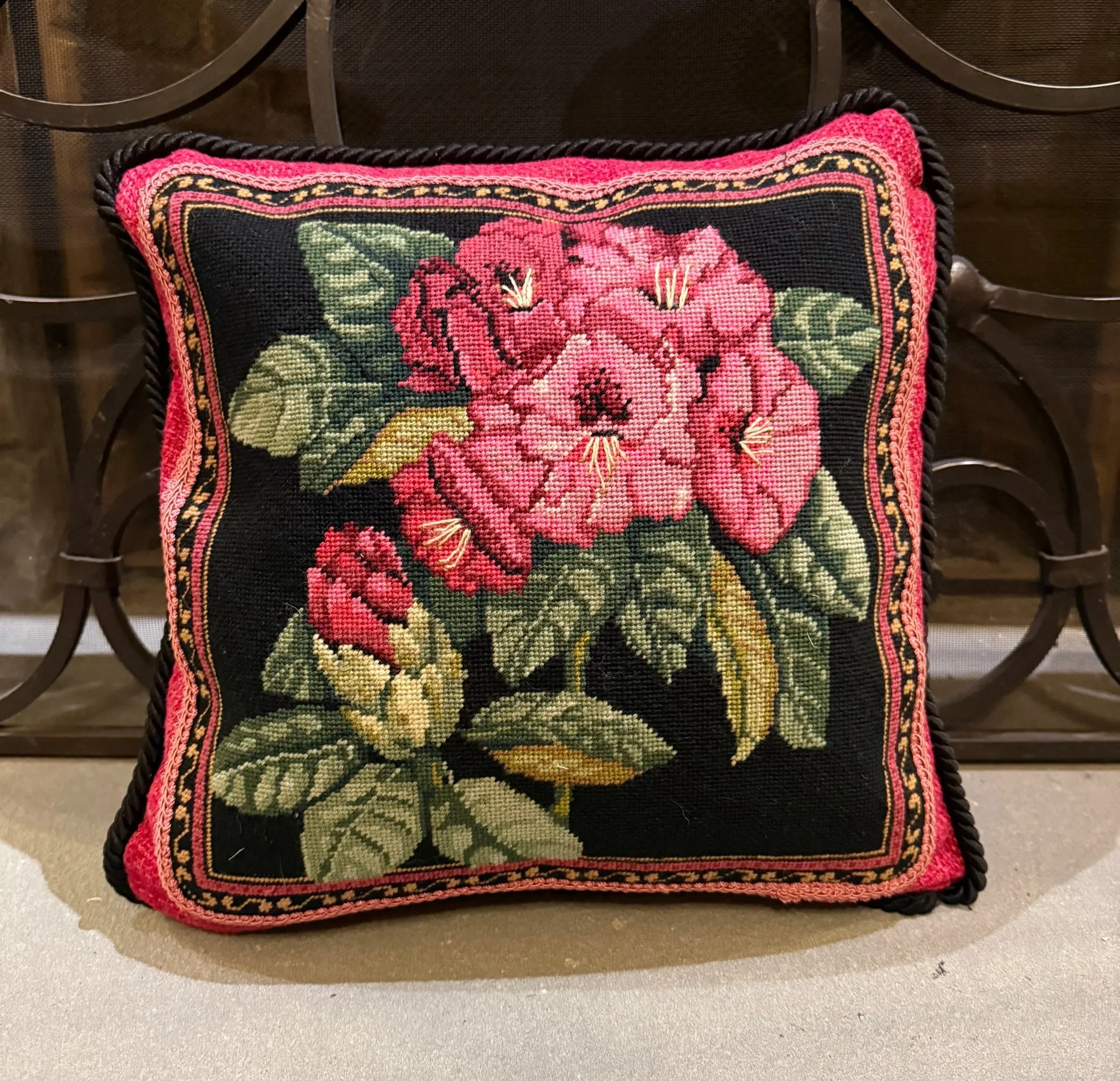 Vintage Handmade Needlepoint Accent Pillow