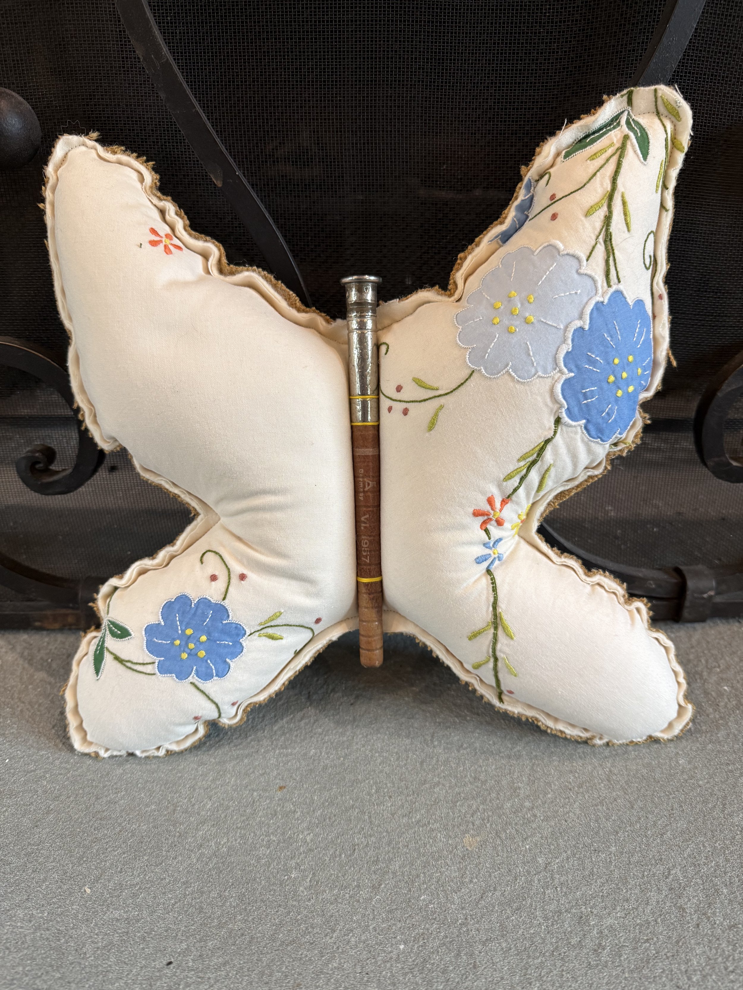 Vintage Embroidered Butterfly Accent Pillow - 02