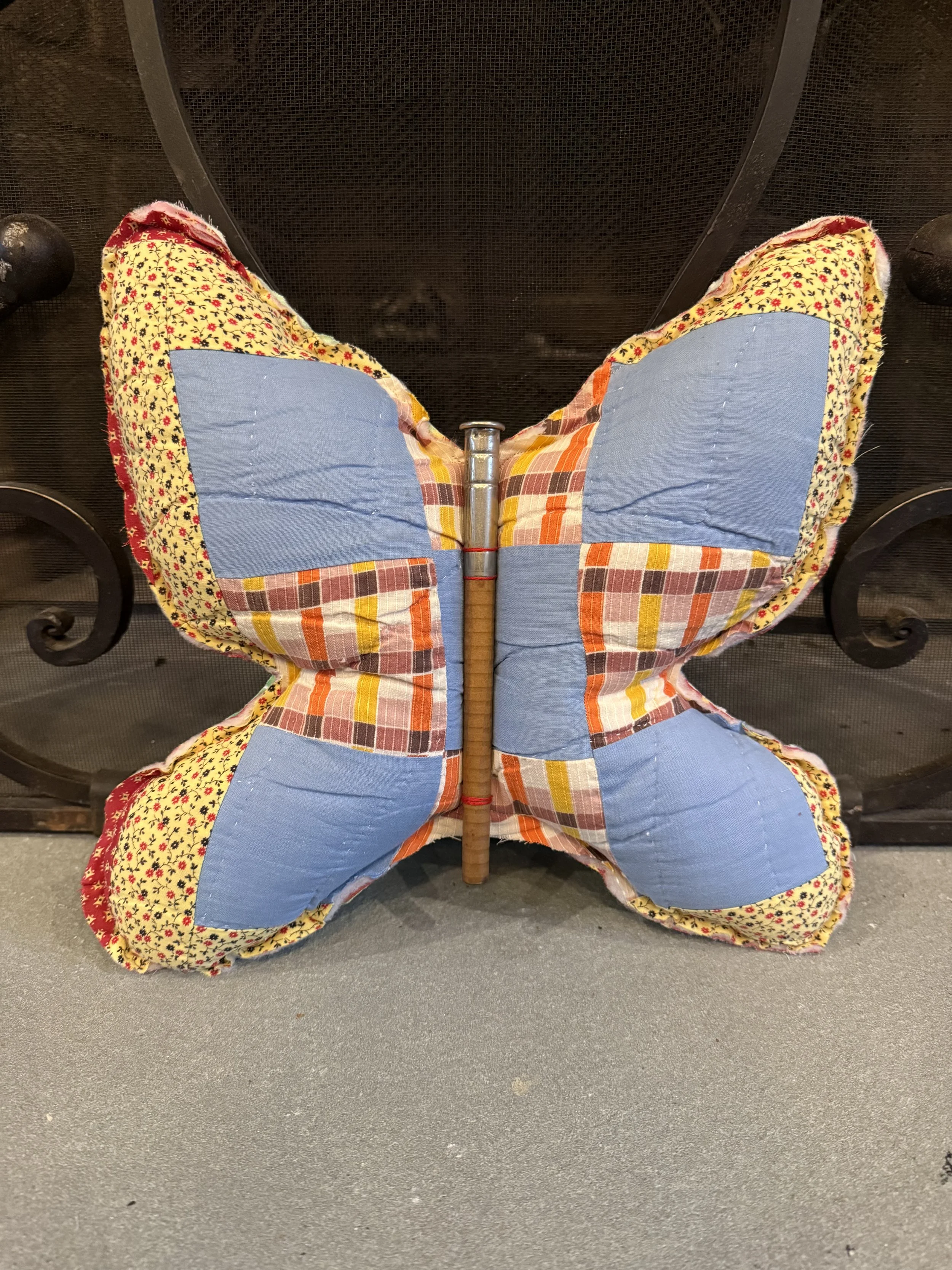 Vintage Quilted Butterfly Accent Pillow - Blue