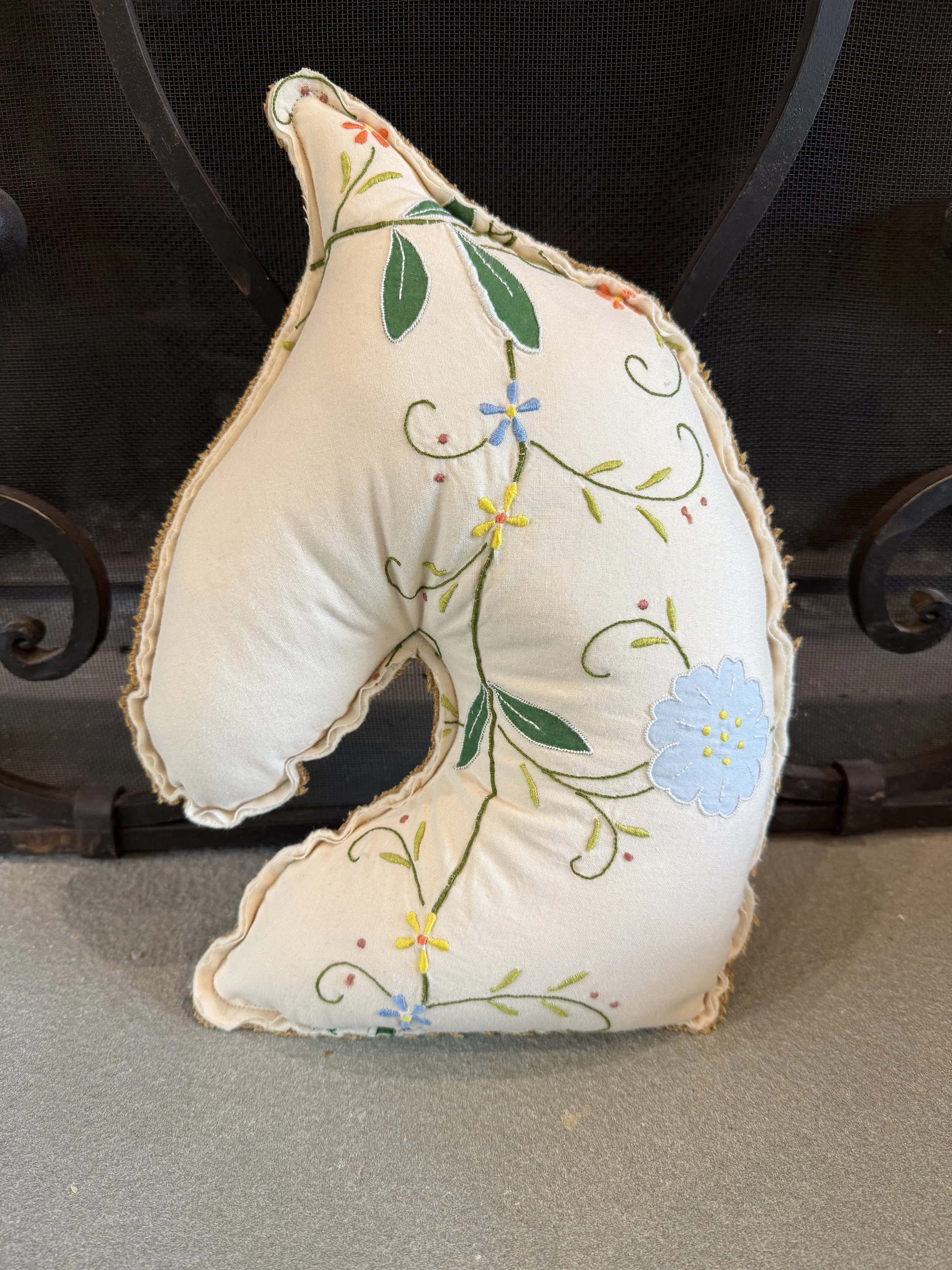 Vintage Embroidered Horse Accent Pillow - 01