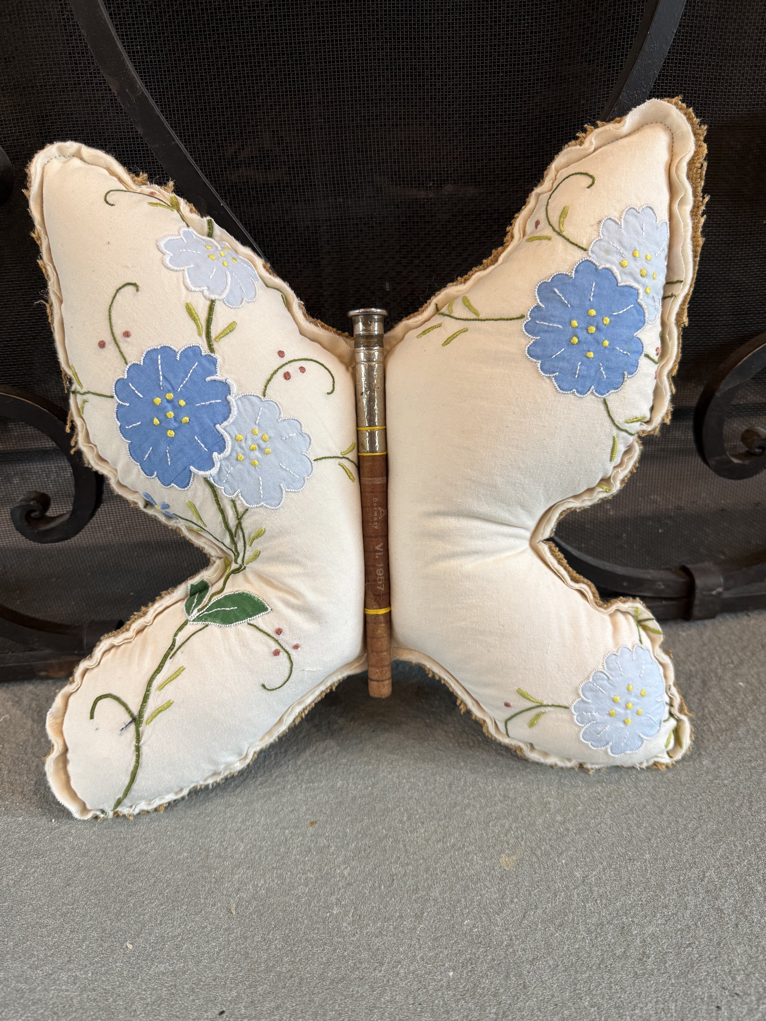 Vintage Embroidered Butterfly Accent Pillow