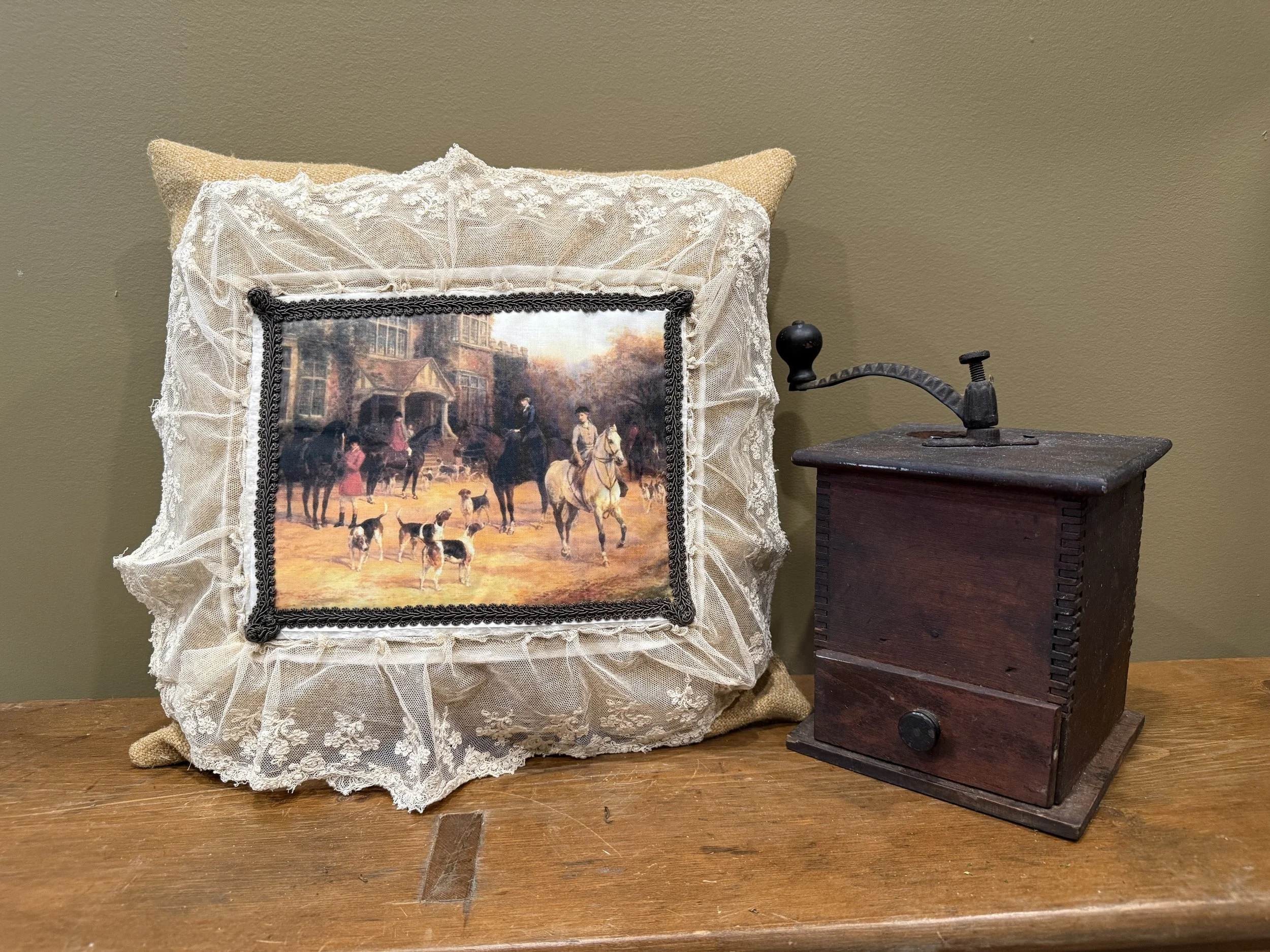 Vintage Fox Hunting Scene Accent Pillow