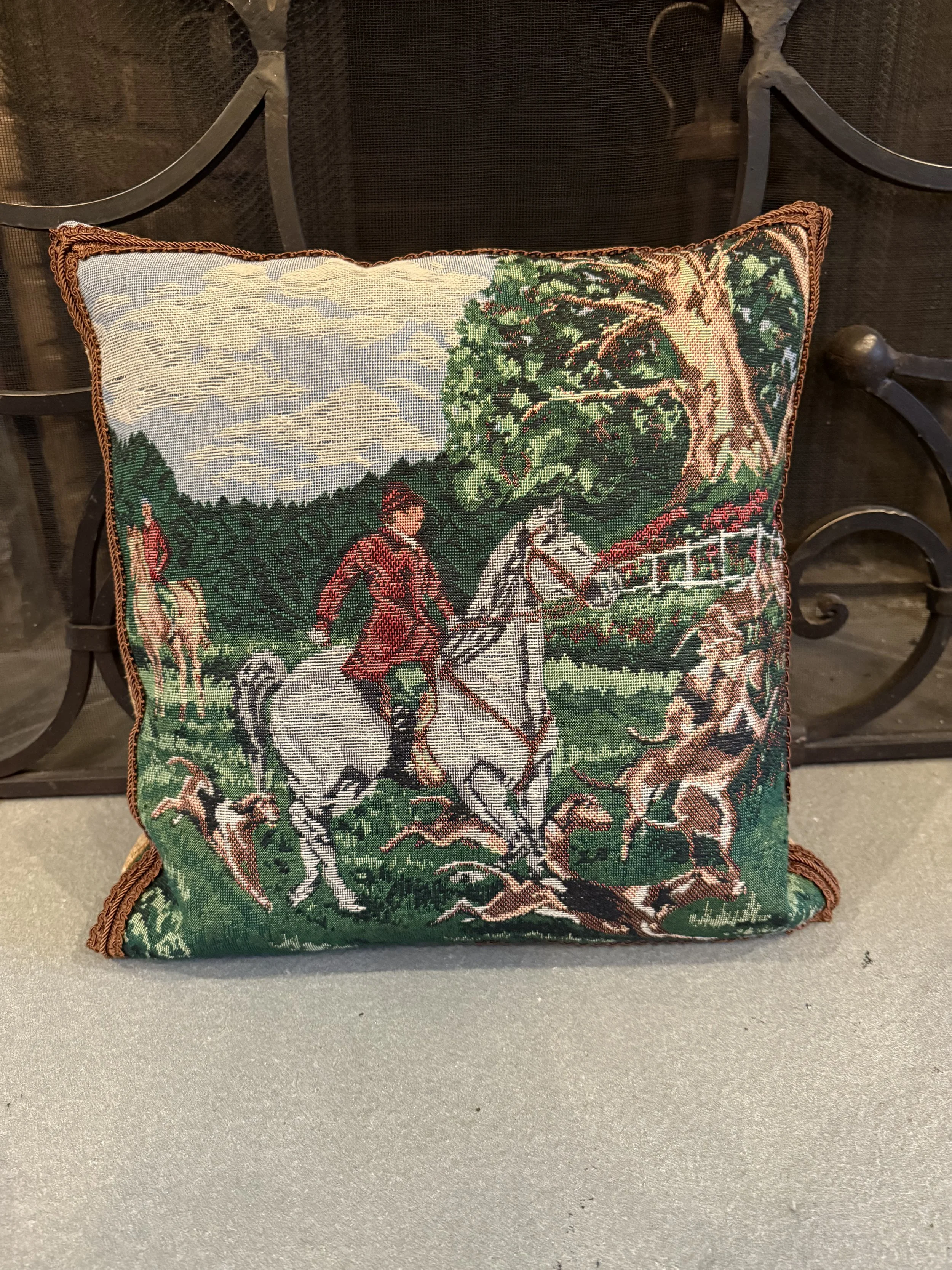 Vintage Fox Hunting Scene Accent Pillow