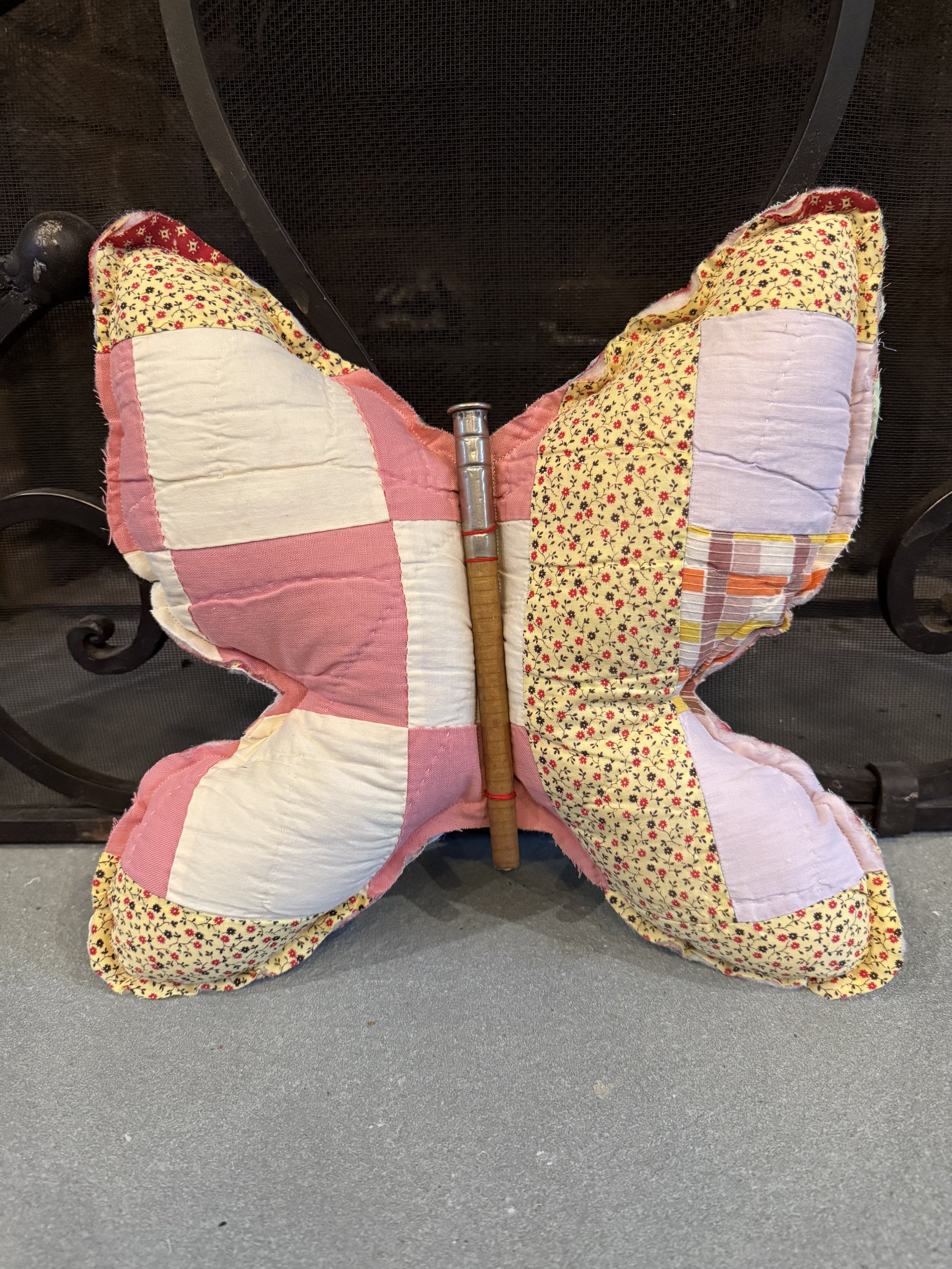 Vintage Quilted Butterfly Accent Pillow - Pink