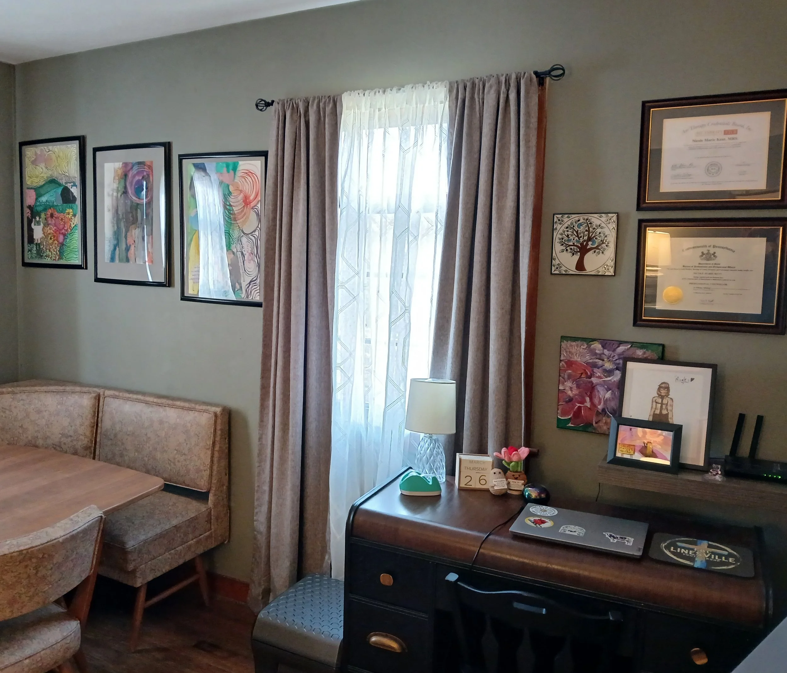 My office offers a cozy, comfortable, and confidential space where you can take a deep breath, a break for an hour, and to feel at ease.