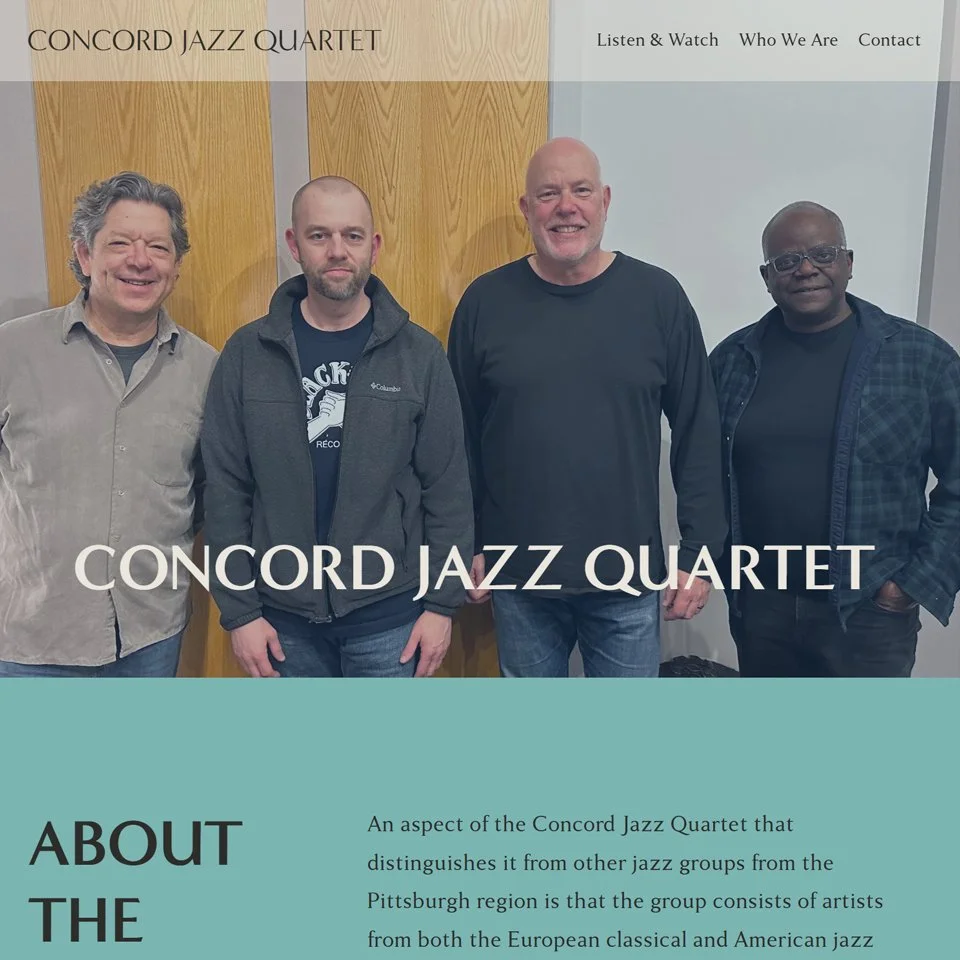 Concord Jazz Quartet website homepage. Opens the Concord Jazz Quartet website.