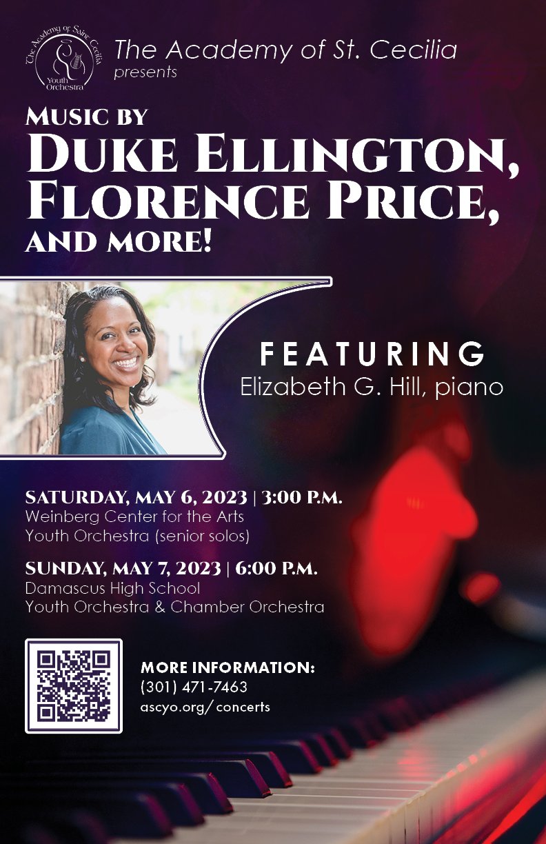 Academy of Saint Cecilia poster for music by Duke Ellington and Florence Price. Opens full-size image.