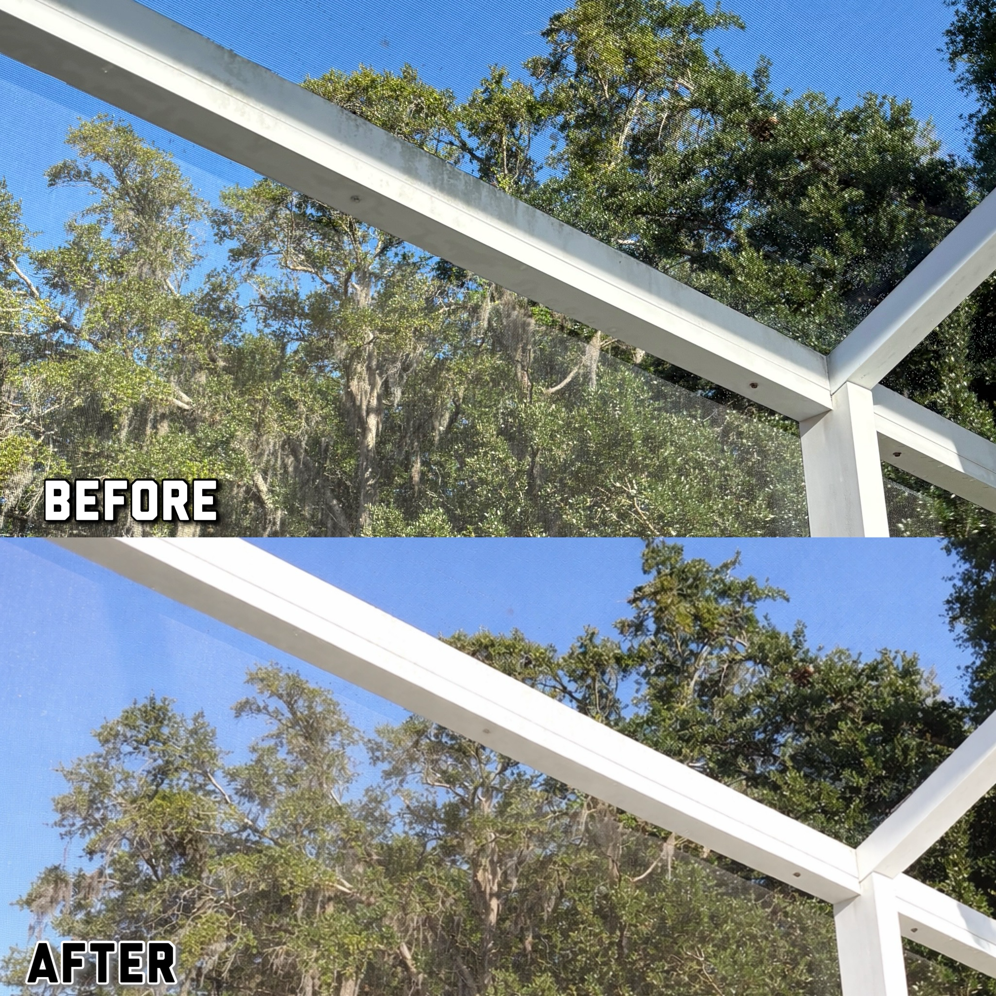 before and after pool cage pressure washing Crystal River, Florida