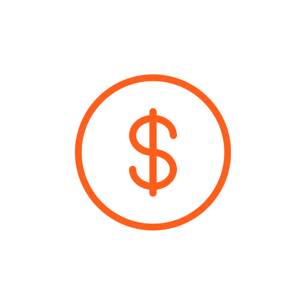 A digital icon featuring a dollar sign inside a circle with an orange border.