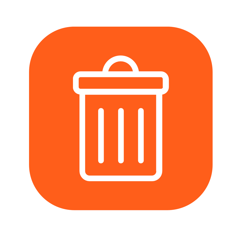 Icon of a trash can on an orange rounded square background.