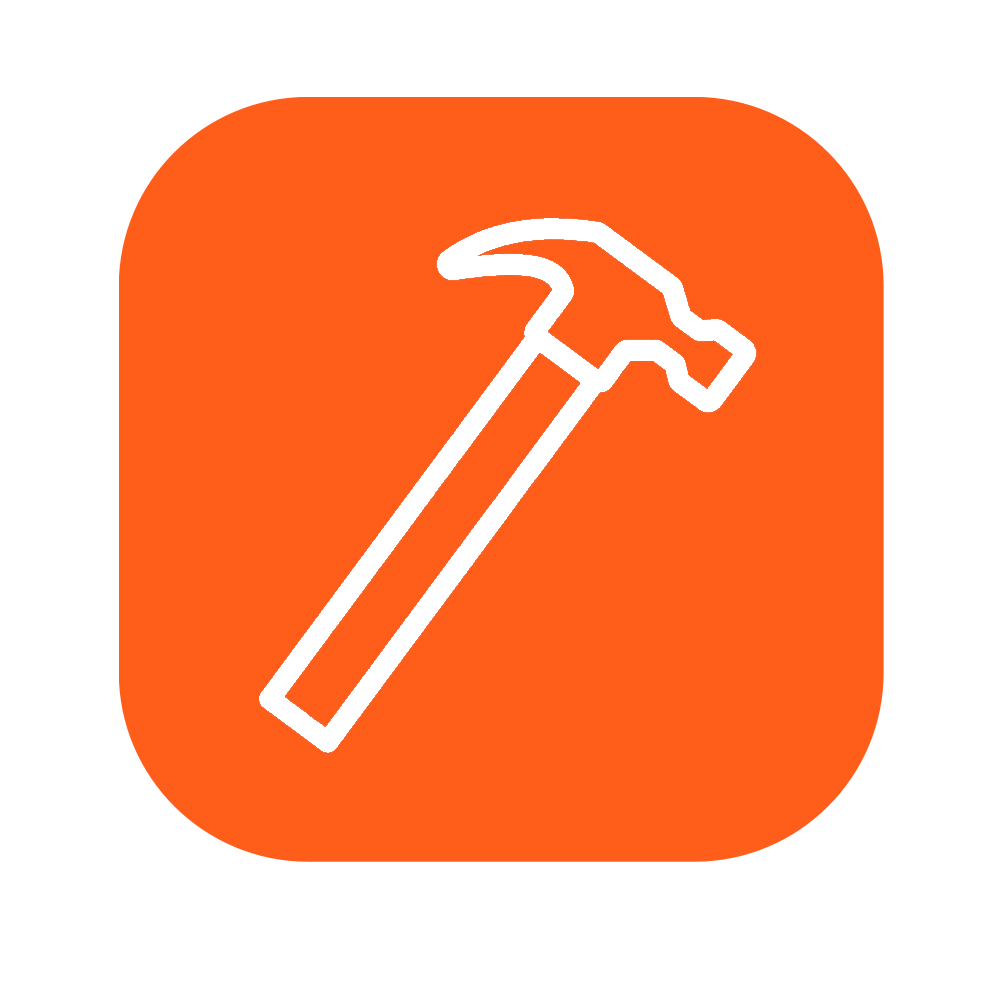 Icon of a hammer on an orange background