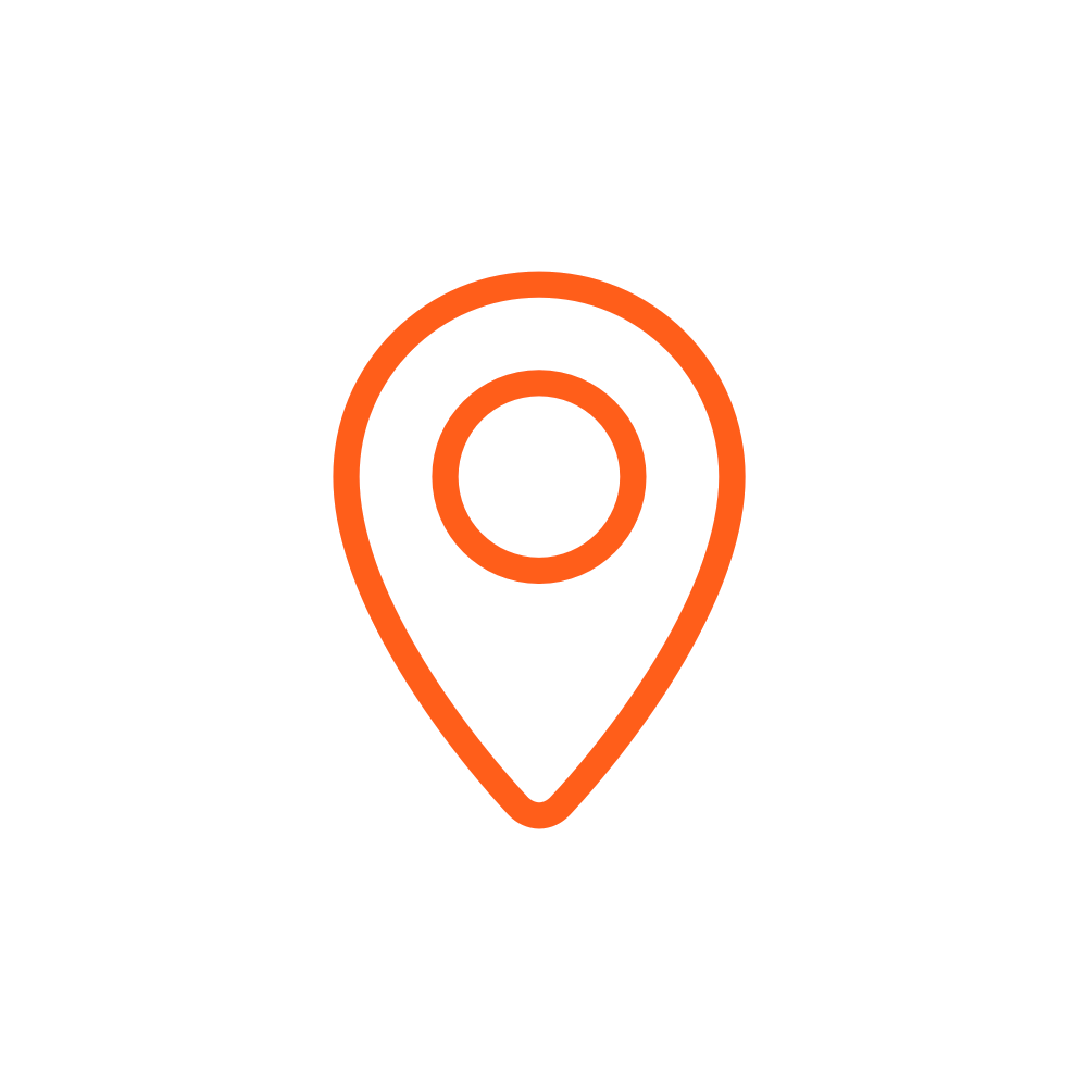 A black background with an orange location pin icon in the center.