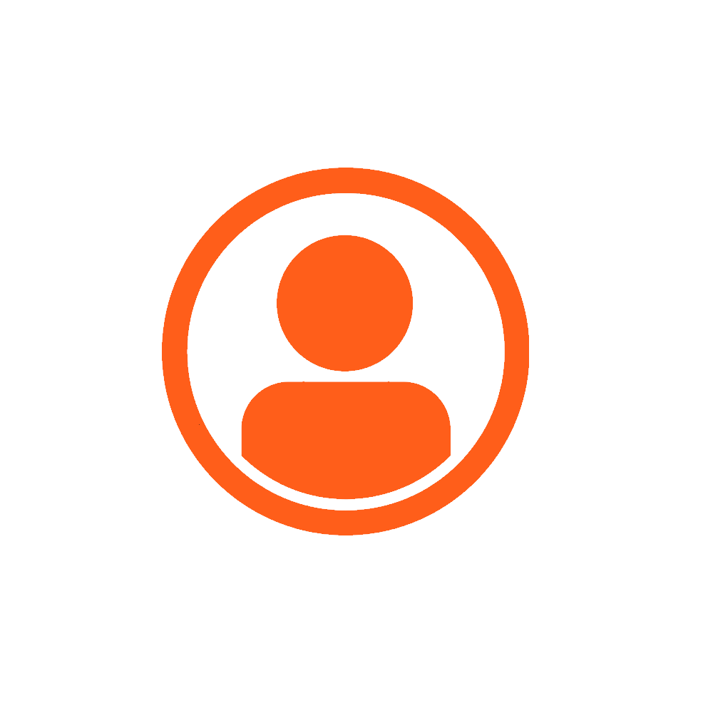 Orange user profile icon with a person silhouette inside a circle.