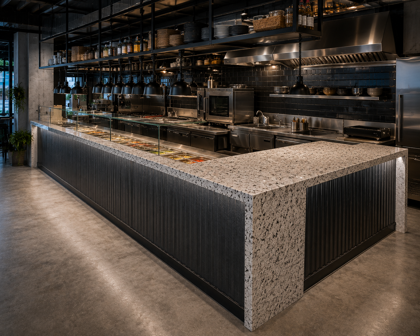 Barra de cocina industrial Granito White Dallas