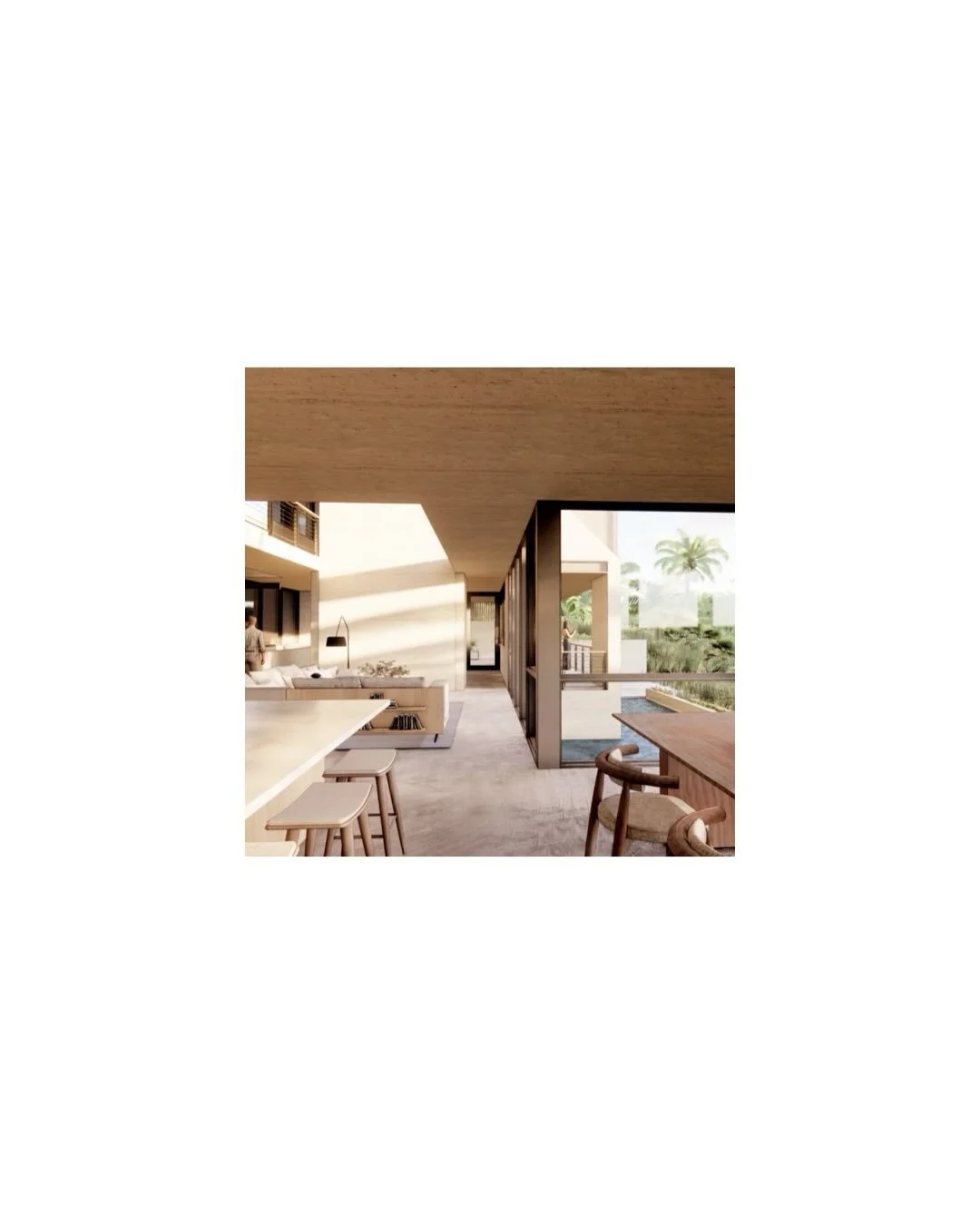 House II | @studiosoldiviero &times; AGS Architecture
Interior and exterior living spaces organized around section and circulation. A covered terrace extends the main living room outward, while a double-height volume and long circulation paths connec