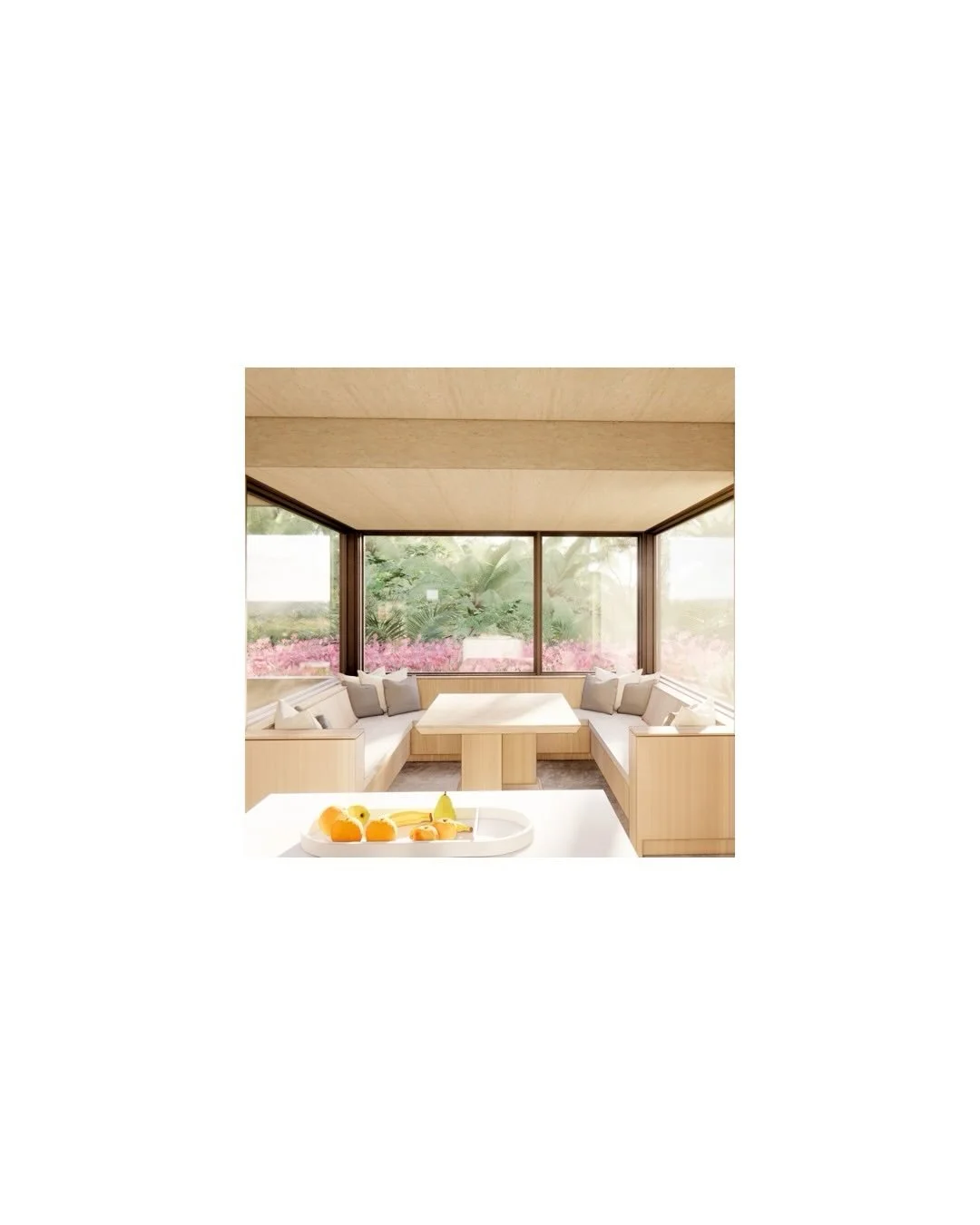 House I | @studiosoldiviero &times; AGS Architecture
A series of portals and nooks carved from the linear plan. Sliding exterior pocket doors open living spaces to a terrace and pool, while a built-in breakfast nook creates a more contained interior 