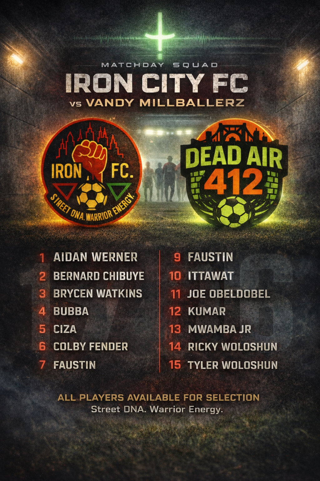  IRON CITY FC CONFIRMS MATCHDAY SQUAD VS VANDY MILLBALLERZ — 7v7 