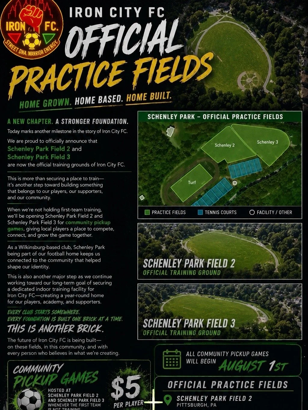 Iron City FC Announces Official Outdoor Training Grounds at Schenley Park