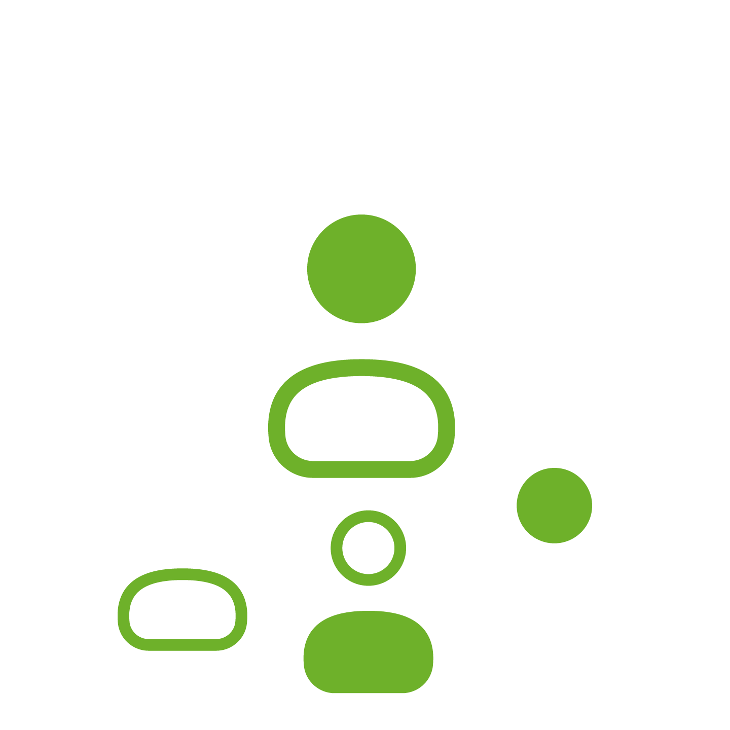Icon of a person with a speech bubble above their head, surrounded by circles in green and white, representing communication or social media.