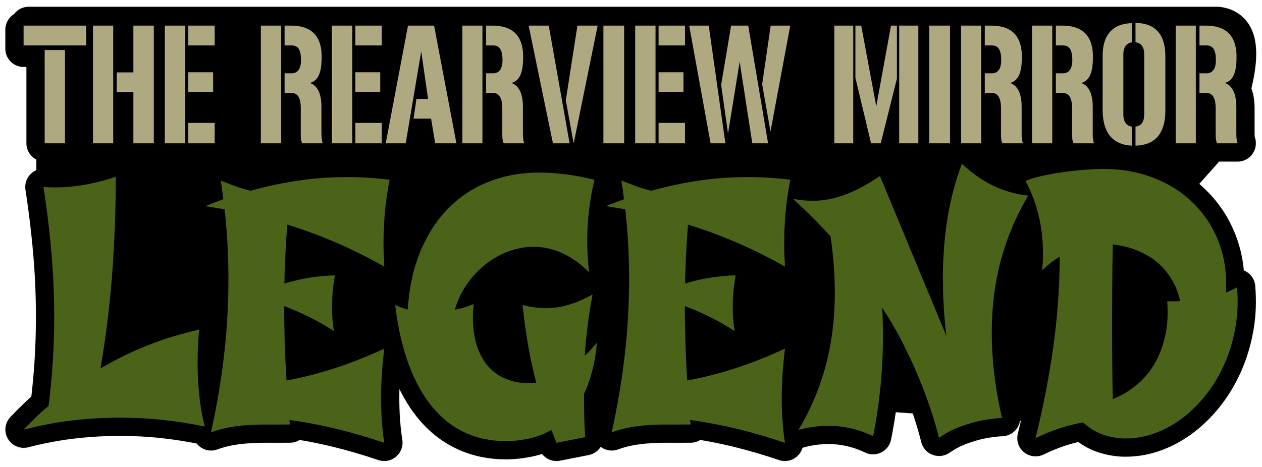 Text in a stylized font that reads 'The Rearview Mirror Is Lying' in two colors: gray on top and green on bottom.