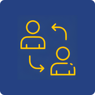Icon showing two people with arrows indicating a transfer or exchange of information between them.