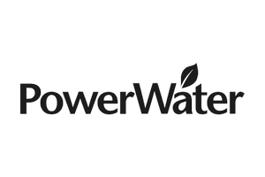 PowerWater logo in black and white.