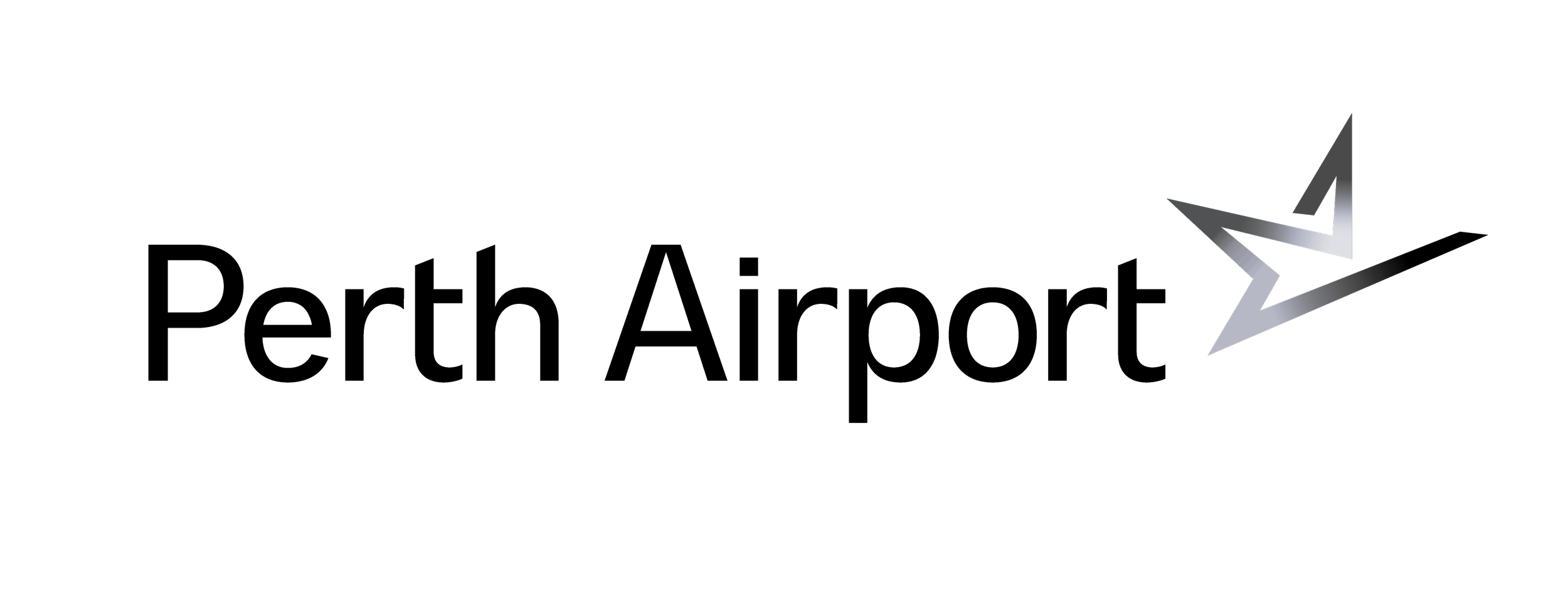 Perth Airport logo featuring a stylized silver star with black outlines on a black background.