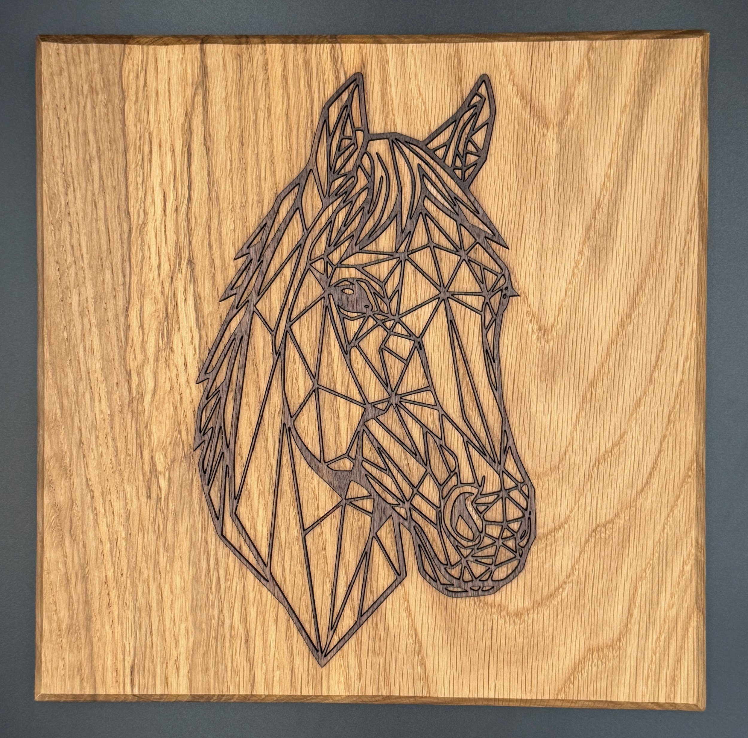 Laser Cut Horse - White Oak background and Walnut Horse