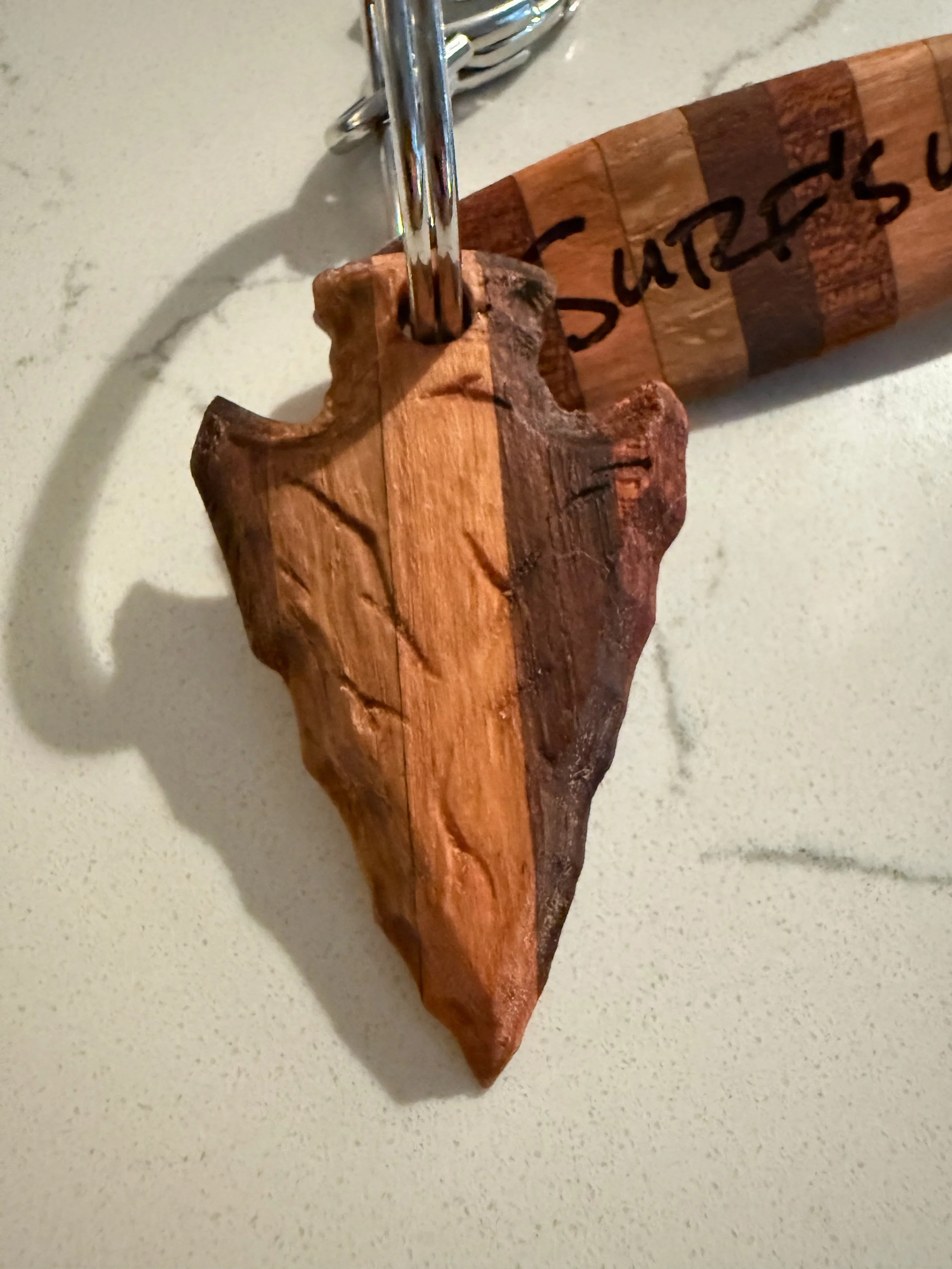 This was another idea from the nephews, an arrowhead keychain.  We added a 3D effect for fun.
