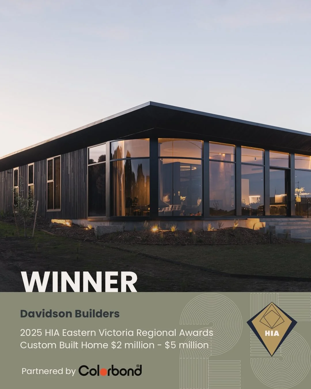 We&rsquo;re thrilled to announce that Davidson Builders has won the HIA Eastern Victoria Regional Award for Best Custom Built Home $2&ndash;5 million! 

A huge thank you to our amazing clients, team, and partners who made this home possible.
@hia_vic
