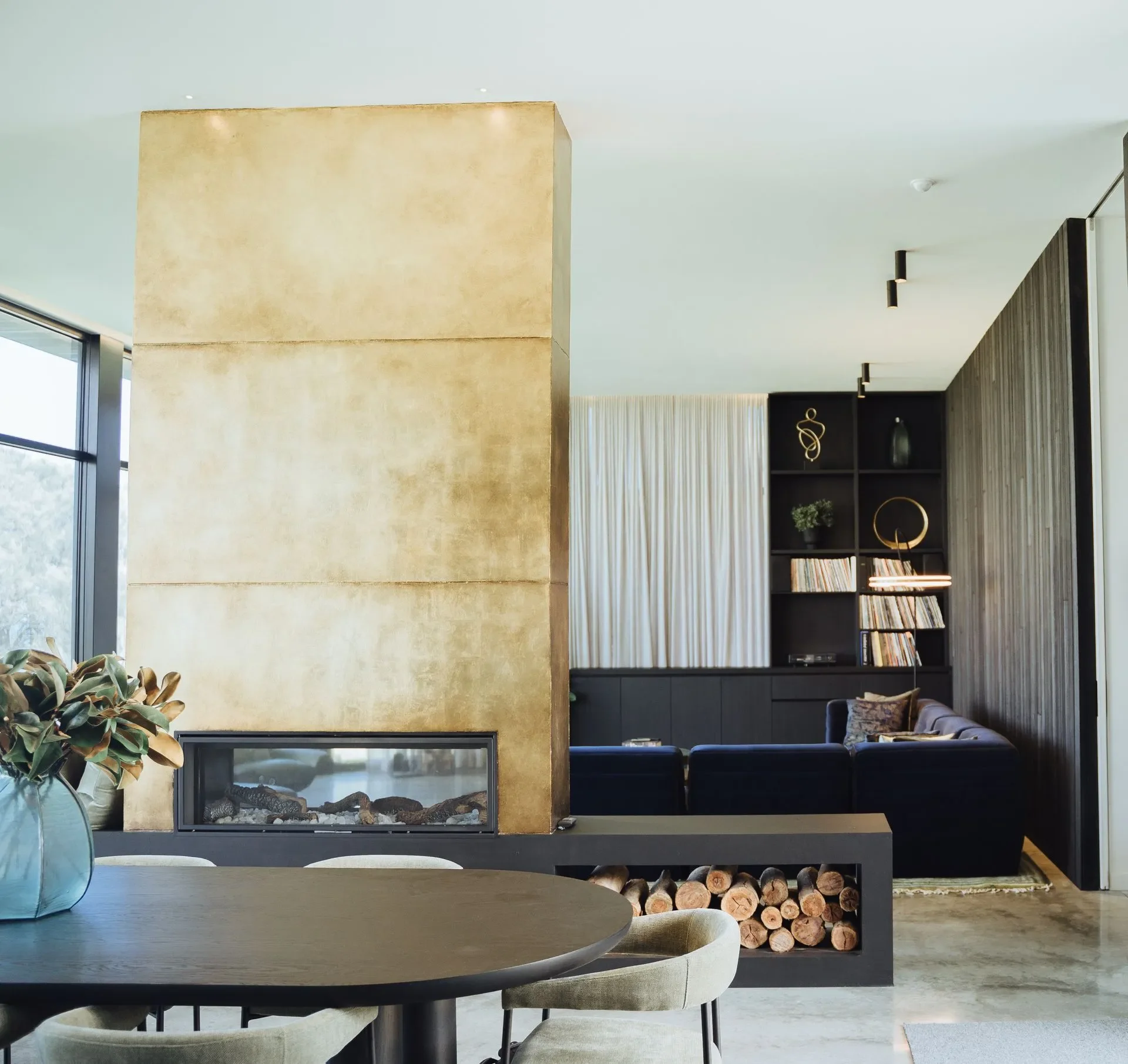 Fireplace in lounge room, luxury furniture