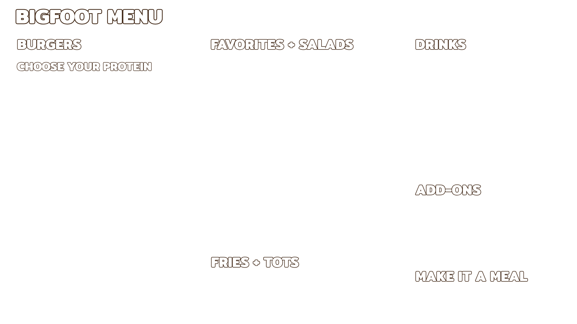 Menu | Discover Your Favorite Burger Today — Bigfoot Burger