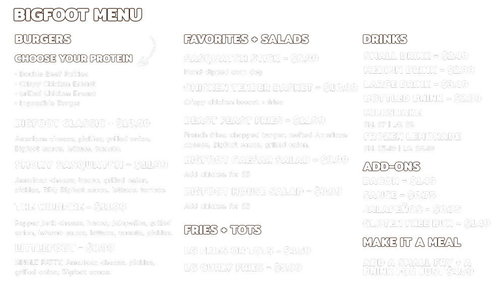 Menu | Discover Your Favorite Burger Today — Bigfoot Burger