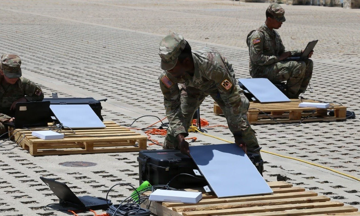 Signal soldiers train on new low-earth-orbit satellite terminals at Fort Hood in August 2026.