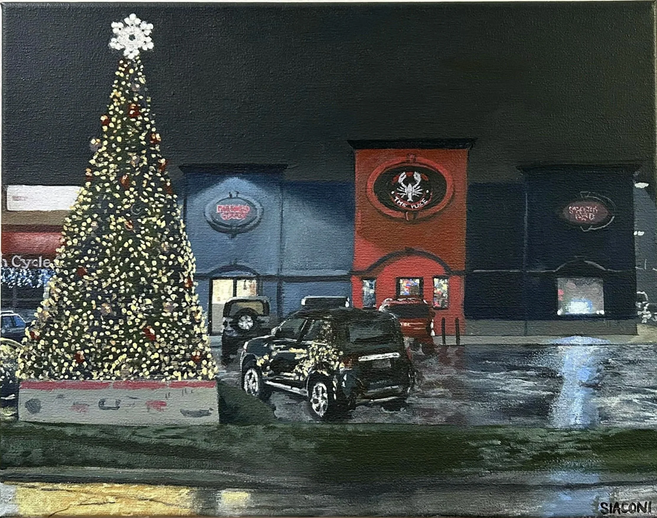 Poplar Inn: Wet Winter Night 12inx16in